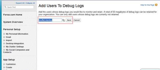 Selecting User for Debug Log