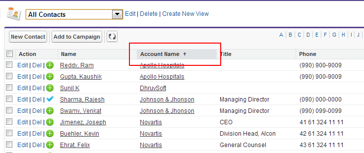 List Views Sorting Records